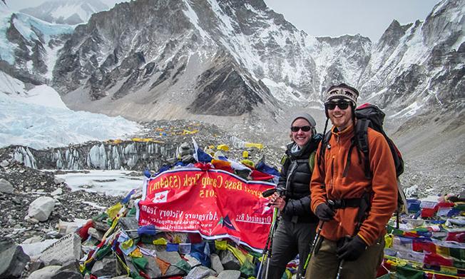 Two members of Montclair State University's alumni film crew on Mount Everest trek.