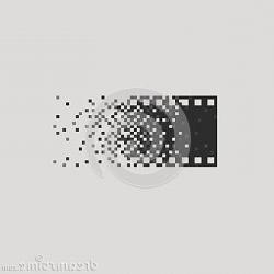 Graphic of film reel dissolving into pixels