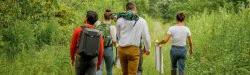 students hiking through brownfields