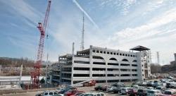 A view of the new parking deck under construction in early February, 2010.