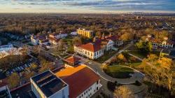 campus drone shot - sunset