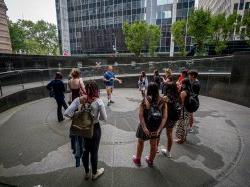 students gathered at African Burial Ground National Monument